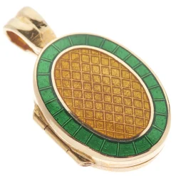 18ct Yellow Gold Dark Green And Brown Enamel Locket