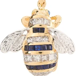 18ct Yellow Gold Diamond And Sapphire Bumble Bee Pendant