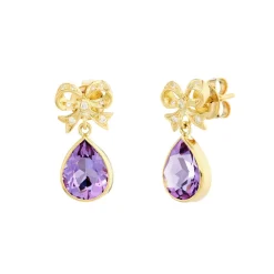 18ct Yellow Gold Diamond Bow Earrings With Amethyst Drops