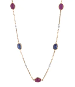 18ct Yellow Gold Diamond, Ruby and Sapphire Necklace