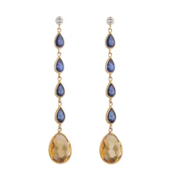 18ct Yellow Gold Diamond, Sapphire and Citrine Drop Earrings