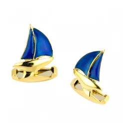18ct Yellow Gold Enamel Yacht Cufflinks