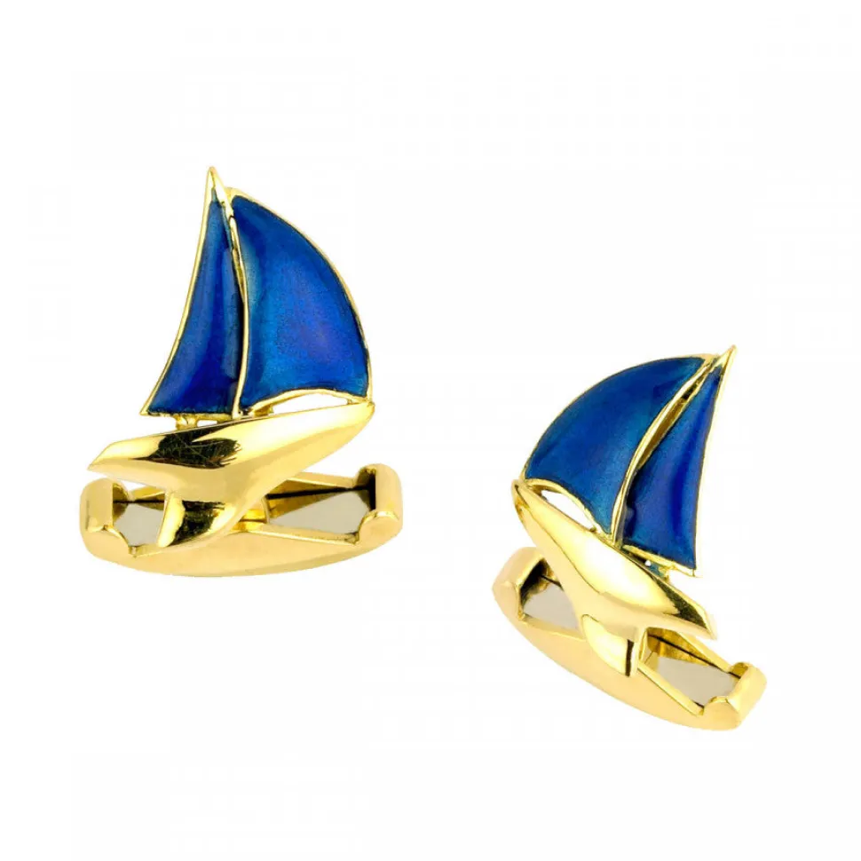 18ct Yellow Gold Enamel Yacht Cufflinks