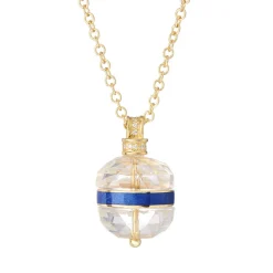 18ct Yellow Gold Facetted Crystal Ball Pendant With Blue Enamel Band A