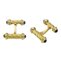 18ct Yellow Gold Fancy Bar Cufflinks with Sapphire Ends