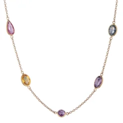18ct Yellow Gold Fancy Colour And Fancy Shape Sapphire Spectacle Neckl