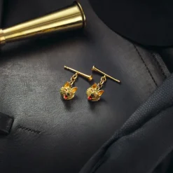 18ct Yellow Gold Fox Head Chain Cufflinks With Hunting Horn