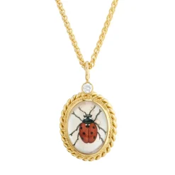 18ct Yellow Gold Hand-Painted Rock Crystal Ladybird And Diamond Pendan