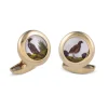 18ct Yellow Gold Hand-Painted Rock Crystal Grouse And Pheasant Cufflin