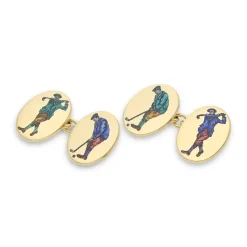 18ct Yellow Gold Hand-Painted Golfer Cufflinks