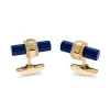 18ct Yellow Gold Hexagonal Bar Lapis Lazuli And Diamond Cufflinks