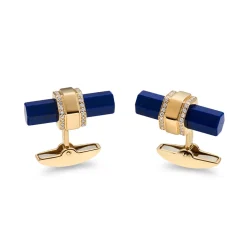18ct Yellow Gold Hexagonal Bar Lapis Lazuli And Diamond Cufflinks