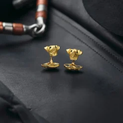 18ct Yellow Gold Jack Russell Cufflinks With Sapphire Eyes