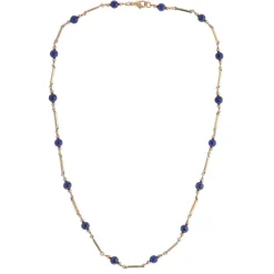 9ct Yellow Gold Lapis Lazuli Necklace With Square Bar Links