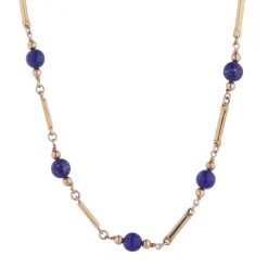 9ct Yellow Gold Lapis Lazuli Necklace With Square Bar Links