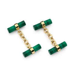 18ct Yellow Gold Malachite Chain Link Cufflinks