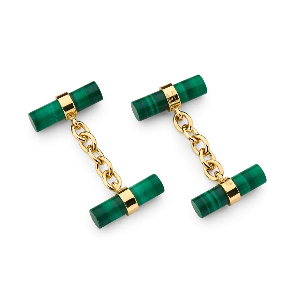 18ct Yellow Gold Malachite Chain Link Cufflinks