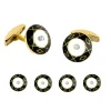 18ct Yellow Gold Mother of Pearl, Enamel and Diamond Round Dress Set