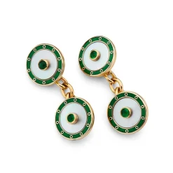 9ct Yellow Gold Mother Of Pearl Chain Link Cufflinks With Green Enamel