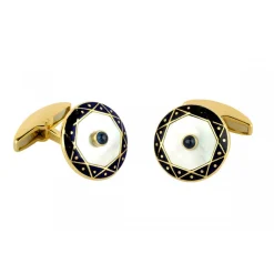 18ct Yellow Gold Mother-of-Pearl and Sapphire Cufflinks
