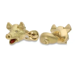 18ct Yellow Gold Moving Pig Head Cufflinks With Diamond Eyes