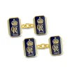 18ct Yellow Gold Oblong Chain Link Coronation Cufflinks - Blue Cufflin