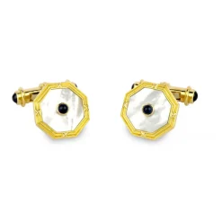 18ct Yellow Gold Octagonal Cufflinks with Mother-of-Pearl and Sapphire