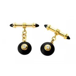 18ct Yellow Gold Onyx and Diamond Bouton Cufflinks