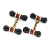 9ct Yellow Gold Onyx And Red Enamel Dumbbell Cufflinks