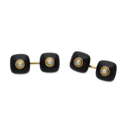18ct Yellow Gold Onyx Bouton Cufflinks With Cultured Pearl Centre