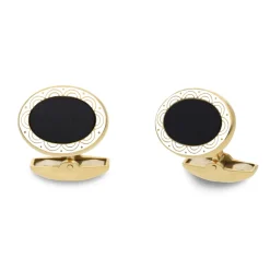 18ct Yellow Gold Onyx Cufflinks With White Enamel Border
