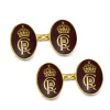 18ct Yellow Gold Oval Chain Link Coronation Cufflinks - Red Cufflinks