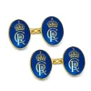 18ct Yellow Gold Oval Chain Link Coronation Cufflinks - Blue Cufflinks