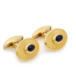 18ct Yellow Gold Oval Cufflinks with Sapphire Centre