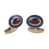 18ct Yellow Gold Oval Garnet Cufflinks With Blue Enamel Border