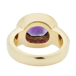 18ct Yellow Gold Oval Shape Amethyst Ring With Ruby Border And Shoulde