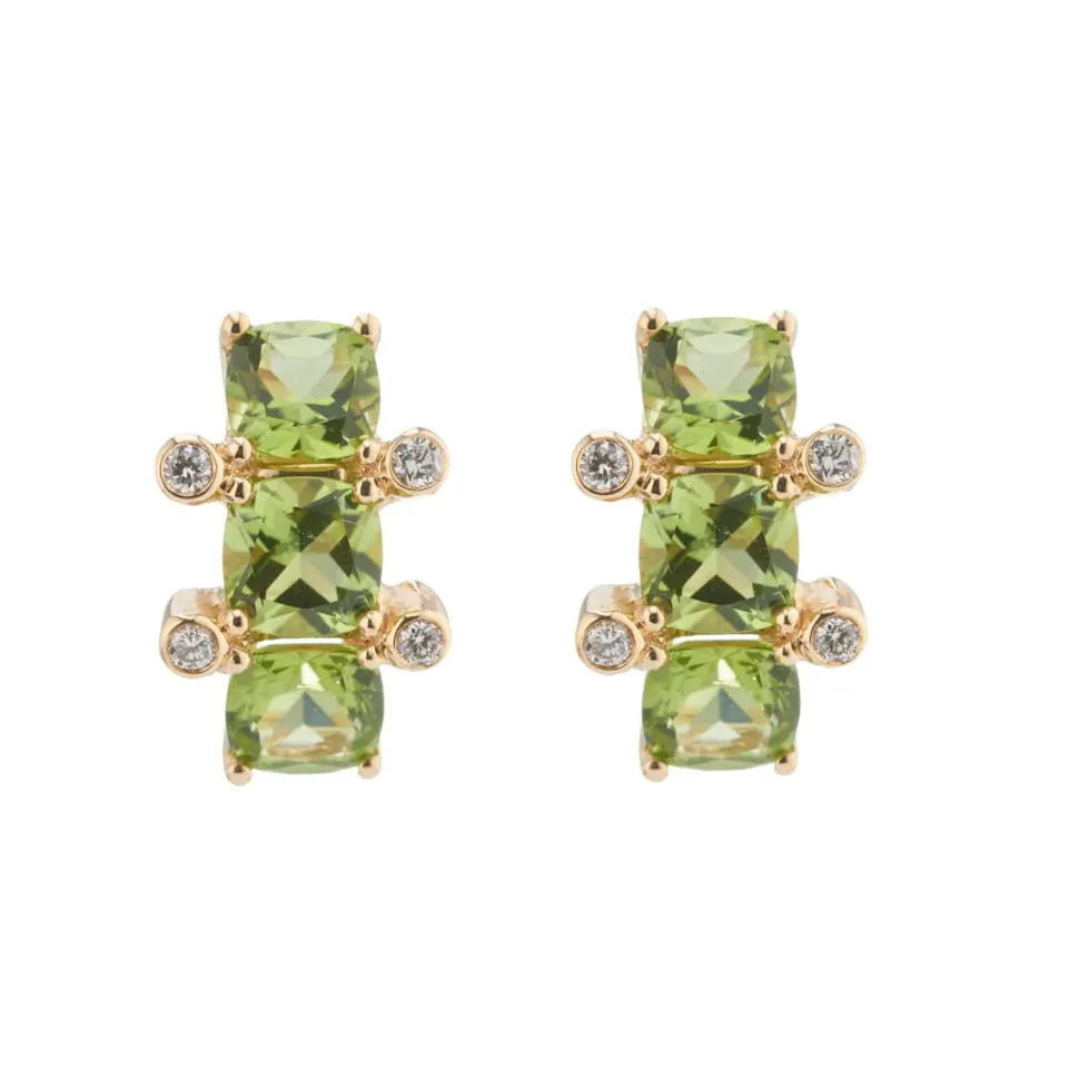 18ct Yellow Gold Peridot And Diamond Half Hoop Earrings