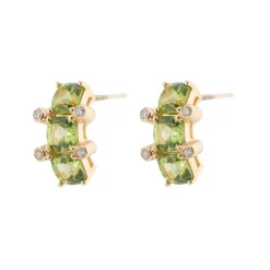 18ct Yellow Gold Peridot And Diamond Half Hoop Earrings