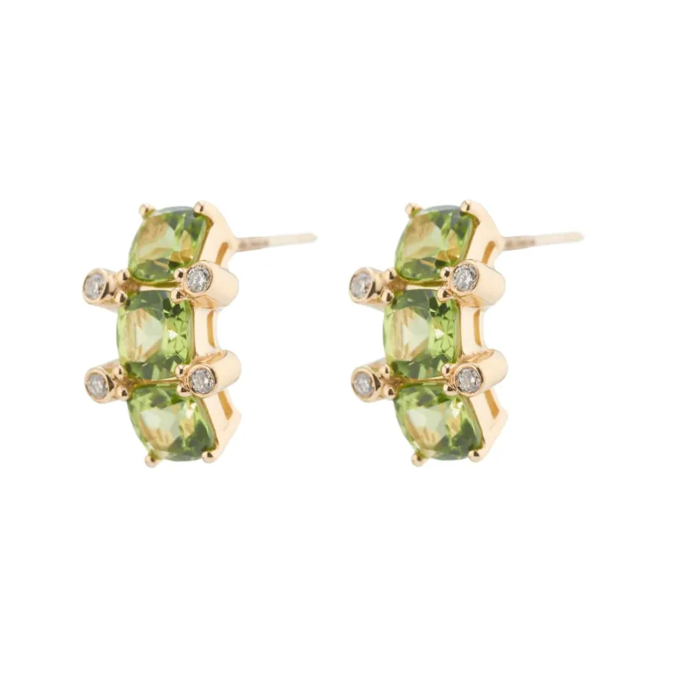 18ct Yellow Gold Peridot And Diamond Half Hoop Earrings