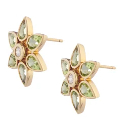 18ct Yellow Gold Peridot and Diamond Large Cluster Earrings