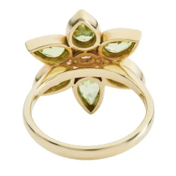 18ct Yellow Gold Peridot And Diamond Petal Cluster Ring