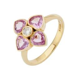 18ct Yellow Gold Pink Sapphire And Diamond Cluster Ring
