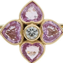 18ct Yellow Gold Pink Sapphire And Diamond Cluster Ring