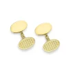 18ct Yellow Gold Plain and Engine Turned Oval Cufflinks