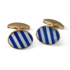 18ct Yellow Gold Precious Gemstone Striped Cufflinks in Mother-of-Pear