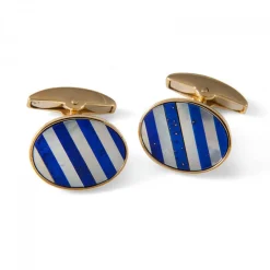 18ct Yellow Gold Precious Gemstone Striped Cufflinks in Mother-of-Pear