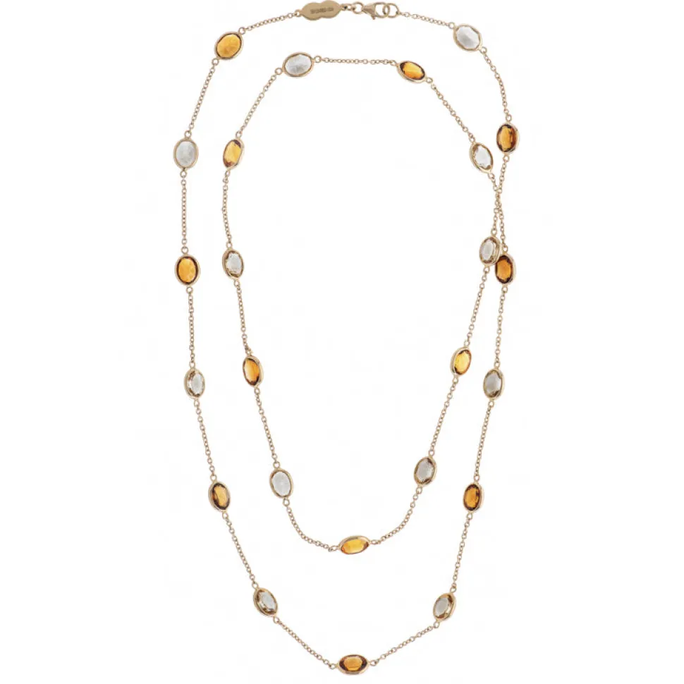 18ct Yellow Gold 32" Light And Dark Citrine Spectacle Necklace
