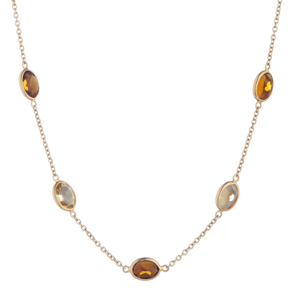 18ct Yellow Gold 32" Light And Dark Citrine Spectacle Necklace