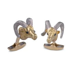 18ct Yellow Gold Ram Head Cufflinks With Sapphire Eyes