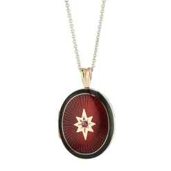 18ct Yellow Gold Red and Black Enamel Locket with Ruby Centre